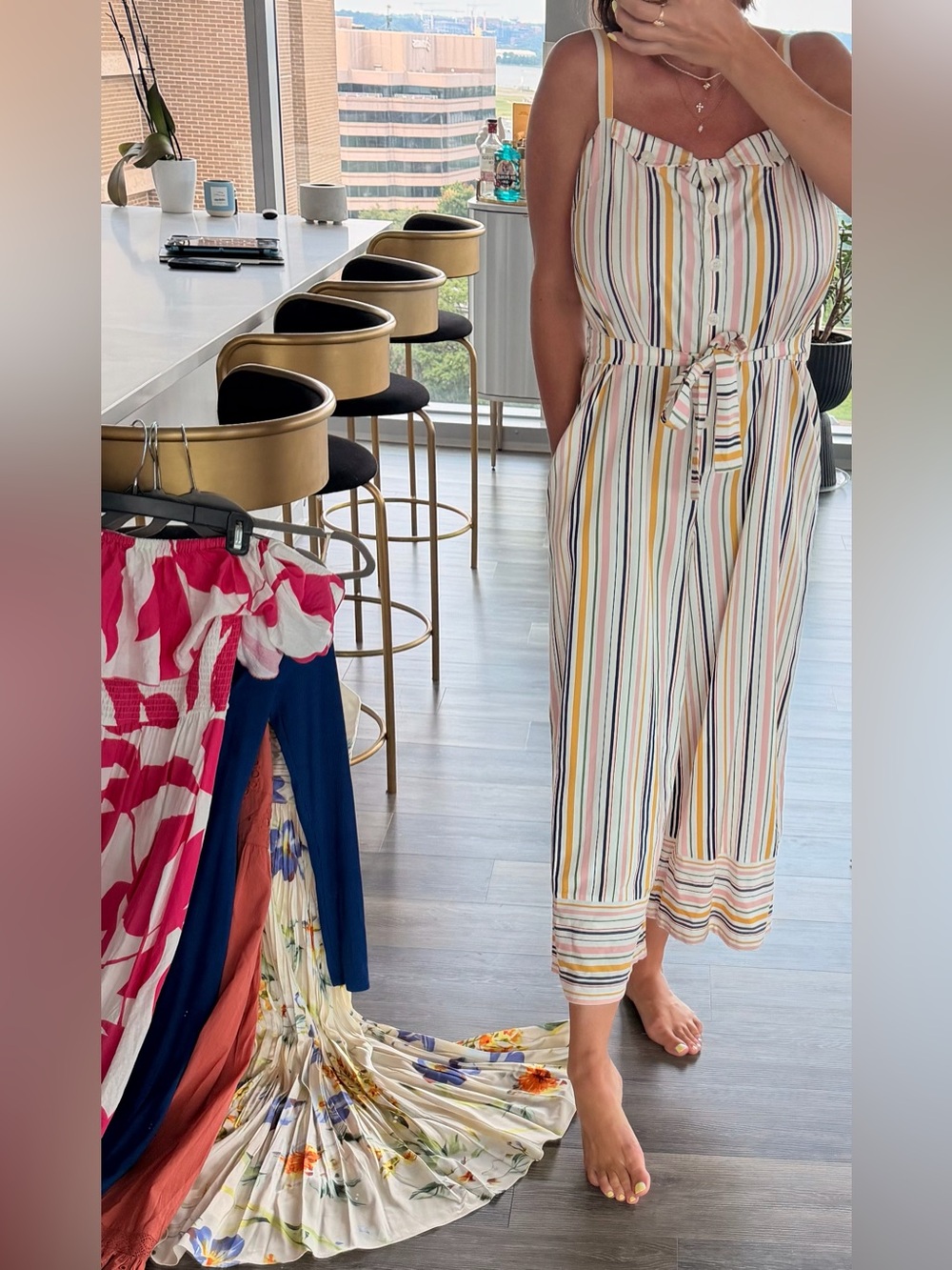 Maeve Striped Tie-Waist Jumpsuit in Pastel Multicolor